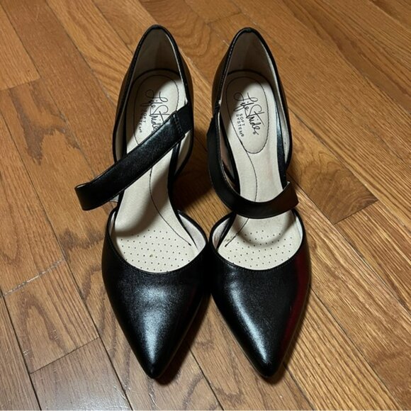 Life Stride Soft System Black Strappy High Heel Shoes Pointed Toe - Picture 2 of 11